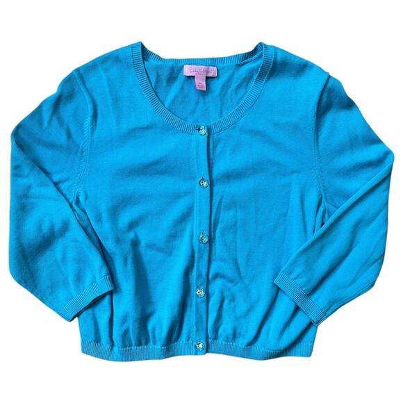 Lilly Pulitzer Turquoise Blue Cardigan Sweater Clear Buttons Girl's Medium - Picture 1 of 6